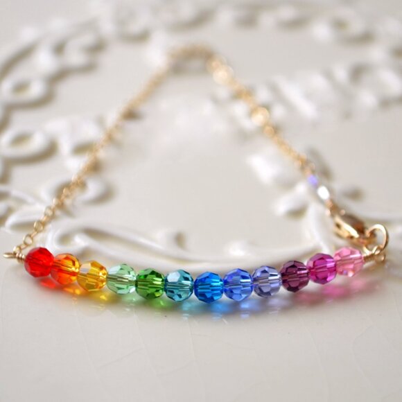 Handmade Rainbow Crystal Bracelet with Gold Filled Chain - Picture 11 of 11